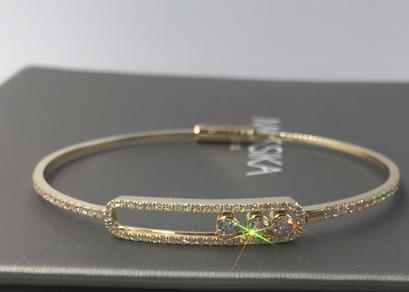 18K Paris Jewelry Yellow Gold Thin Bangle Bracelets With 3 Pieces Move Diamonds