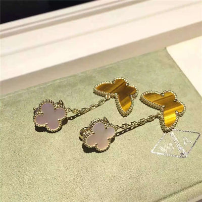 جودة أقراط Lucky Alhambra من الذهب عيار 18 قيراط ، زخارف أم بيضاء من اللؤلؤ ، على شكل فراشة مصنع