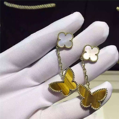 جودة أقراط Lucky Alhambra من الذهب عيار 18 قيراط ، زخارف أم بيضاء من اللؤلؤ ، على شكل فراشة مصنع
