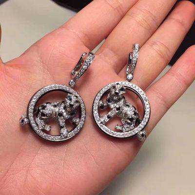 جودة أقراط من الذهب عيار 18 قيراط من الألماس مجوهرات PanthèRe De White Gold الزمرد اليشم أونيكس مصنع