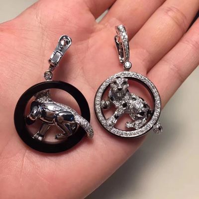 جودة أقراط من الذهب عيار 18 قيراط من الألماس مجوهرات PanthèRe De White Gold الزمرد اليشم أونيكس مصنع