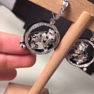 جودة أقراط من الذهب عيار 18 قيراط من الألماس مجوهرات PanthèRe De White Gold الزمرد اليشم أونيكس مصنع